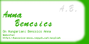 anna bencsics business card